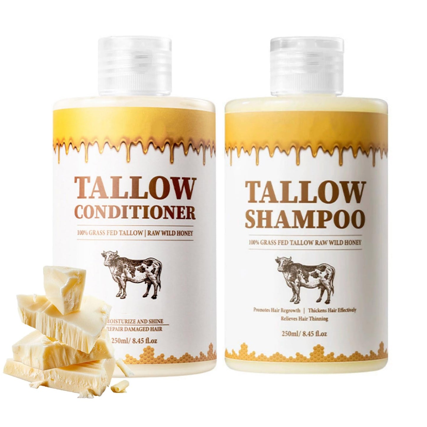 Tallow Shampoo and Conditioner Set, Natural Tallow Hair Care Kit for All Hair Types, Deeply Cleanse & Moisturize Control Oil Smooth Frizz Strengthen