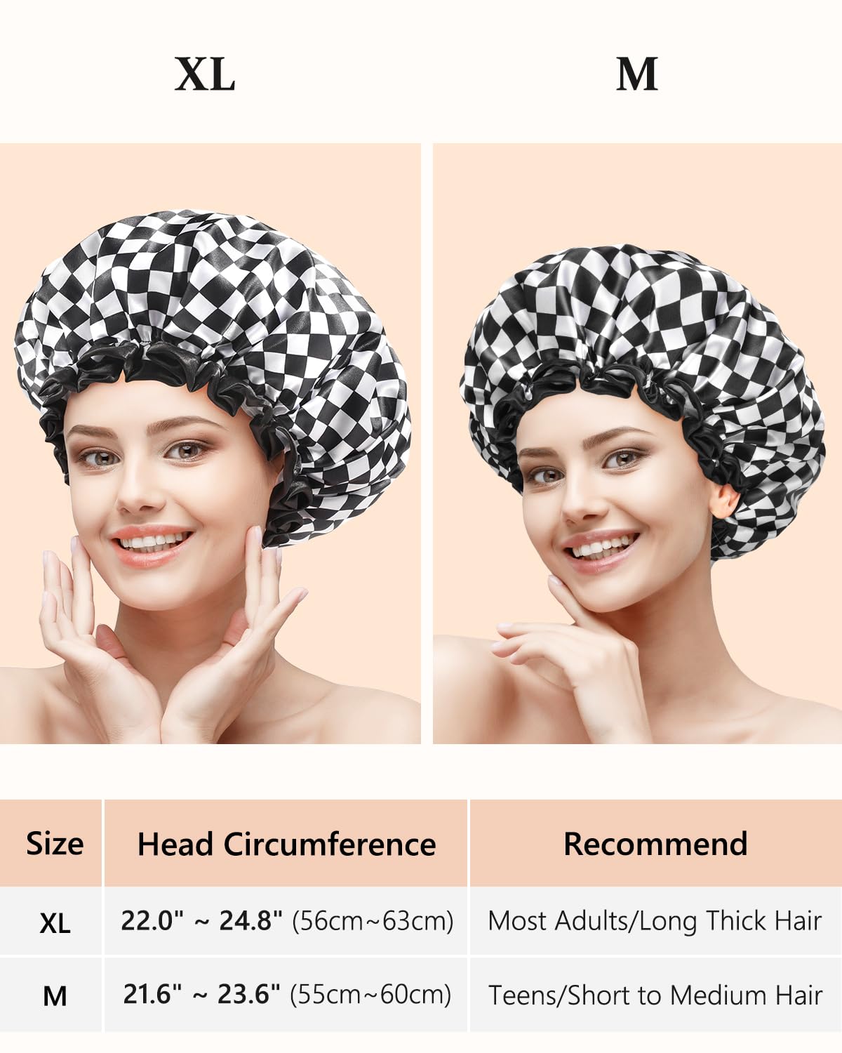 mikimini Large Shower Cap for Women Long Hair, Reusable, Double Layers Waterproof Large Bathing Shower Hat with Soft Comfortable PEVA Lining
