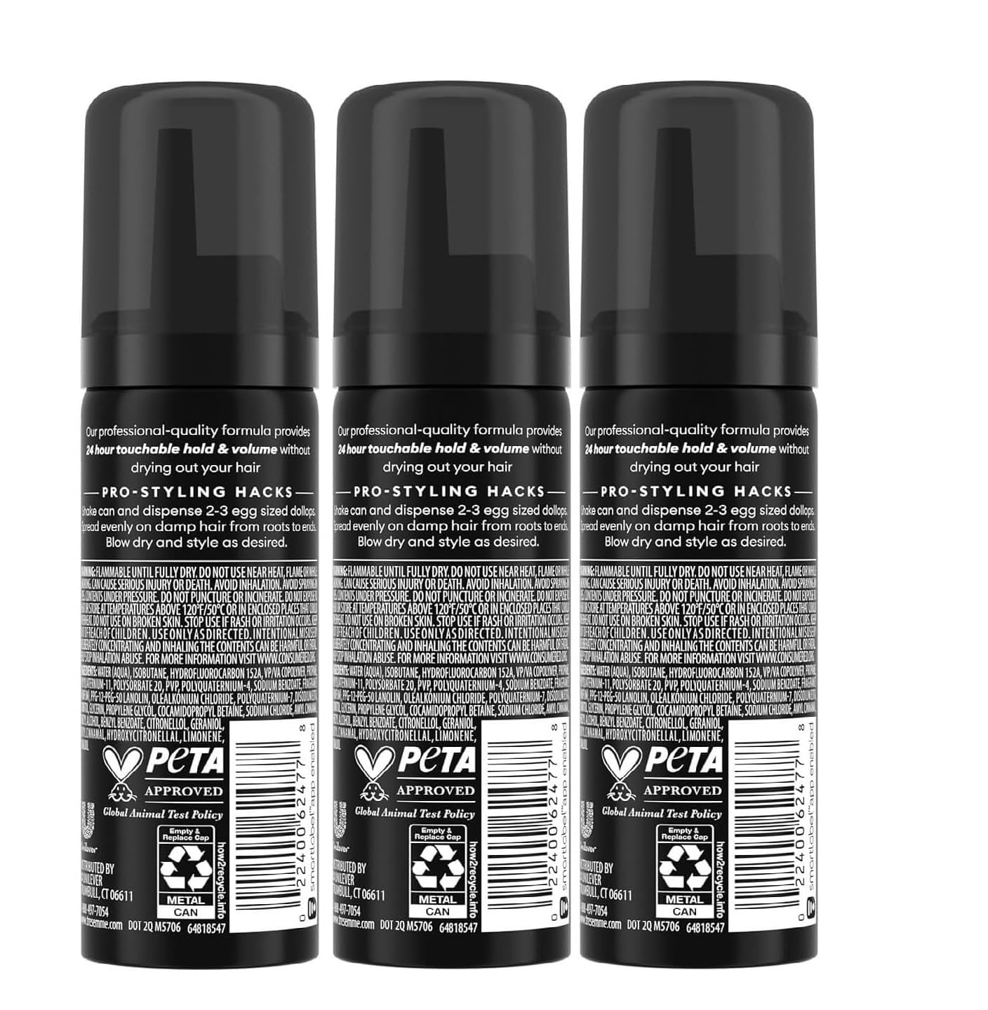 TRESemmé Extra Hold Volumizing Hair Mousse, 24H Humidity Resistance, Travel Size 2 Oz (3 Pack Packaging May Vary)