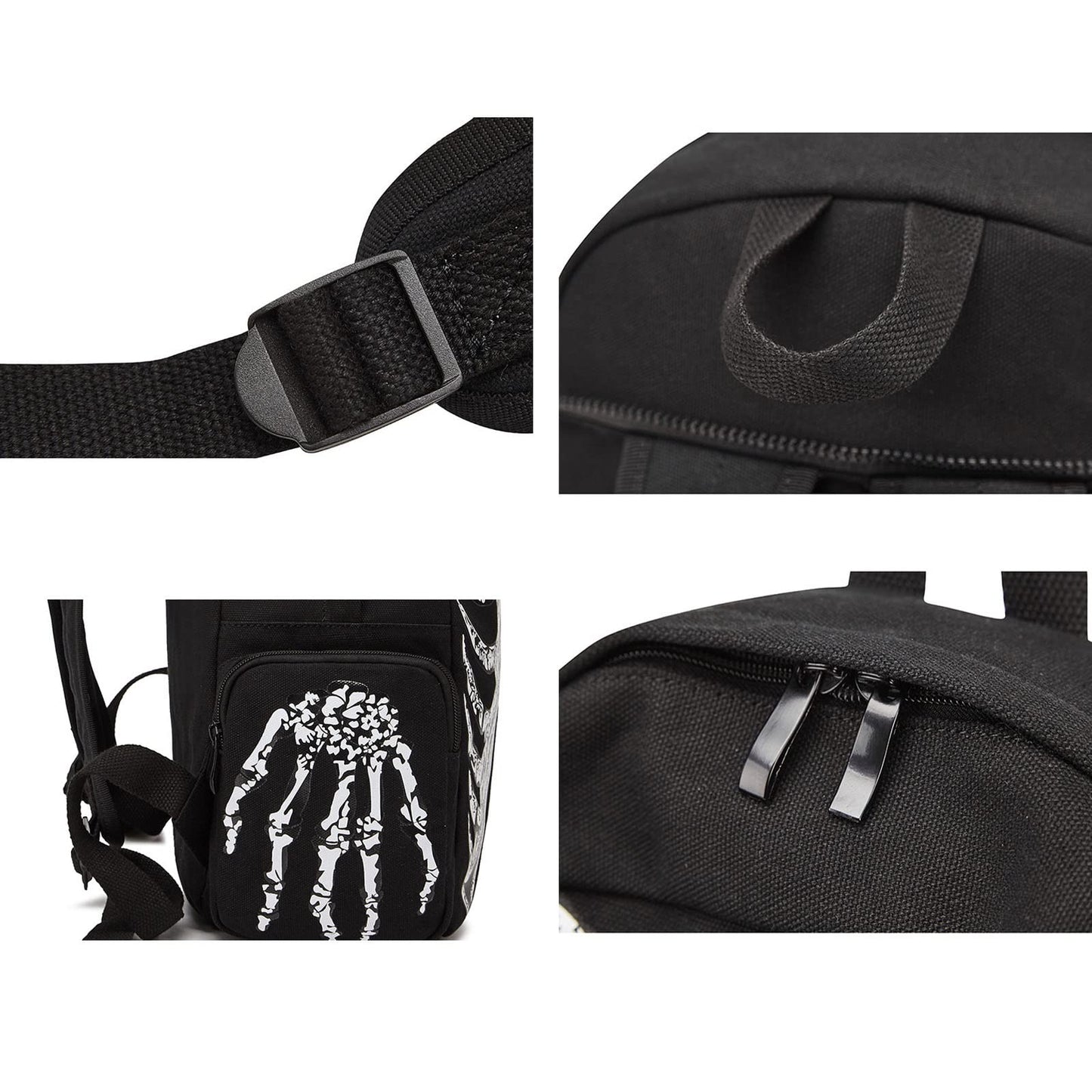 LREUIP Goth Backpack Grunge Backpack Y2k Fashion Skull Backpack Hooded Backpack Gothic Black Shoulder Bag Goth Messenger Bag (Backpack Skeleton)…