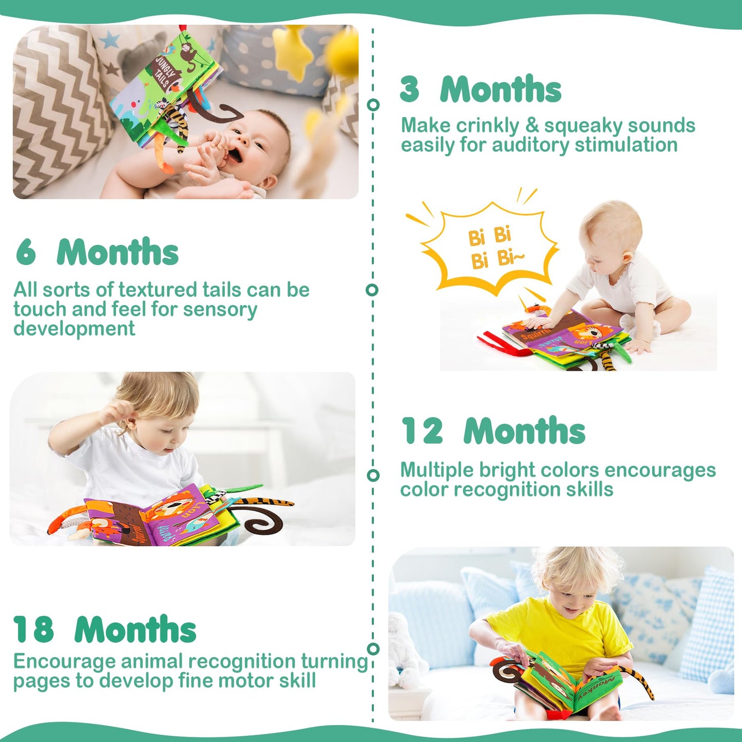 beiens Baby Crinkle Cloth Books – Touch & Feel Soft Infant Toys for Early Development, Interactive Stroller Books & Newborn Gifts 0-18 Months