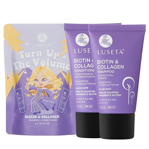 Luseta Biotin & Collagen Travel Size Shampoo and Conditioner Set for Thinning Hair, Thickening & Strengthening with Argan Oil - Travel Size Adds