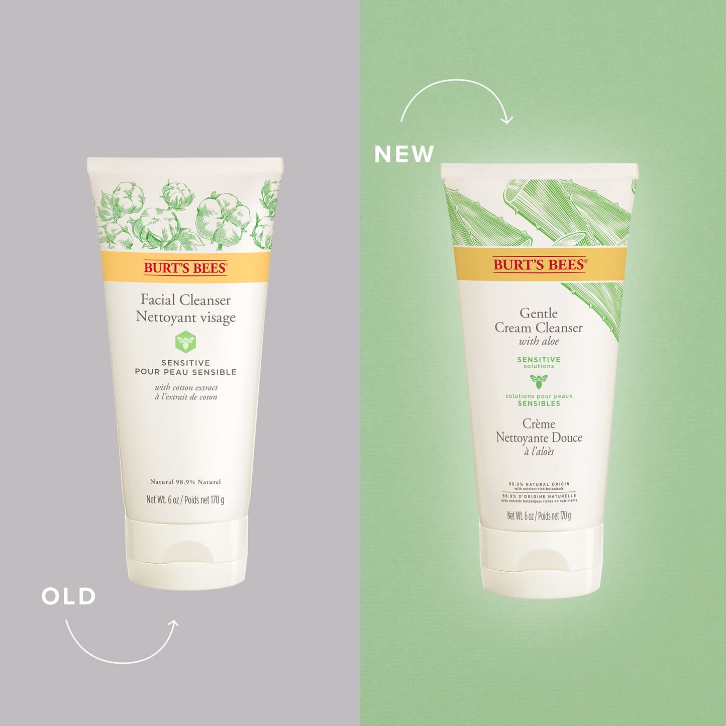 Burt's Bees Gentle Cream Cleanser with Aloe for Sensitive Skin, 98.9% Natural Origin, 6 Ounces