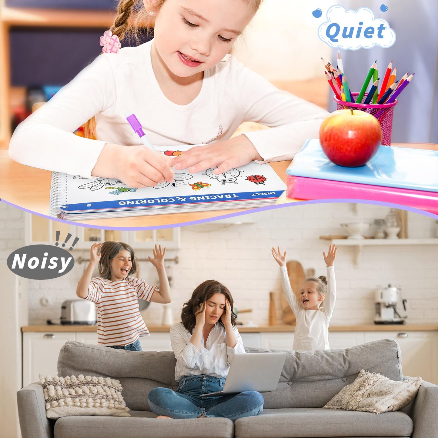 Preschool Learning Activities Workbook – Handwriting Tracing, Alphabet & Montessori Busy Book, Autism-Friendly Educational Toy for Kids Ages 3–5