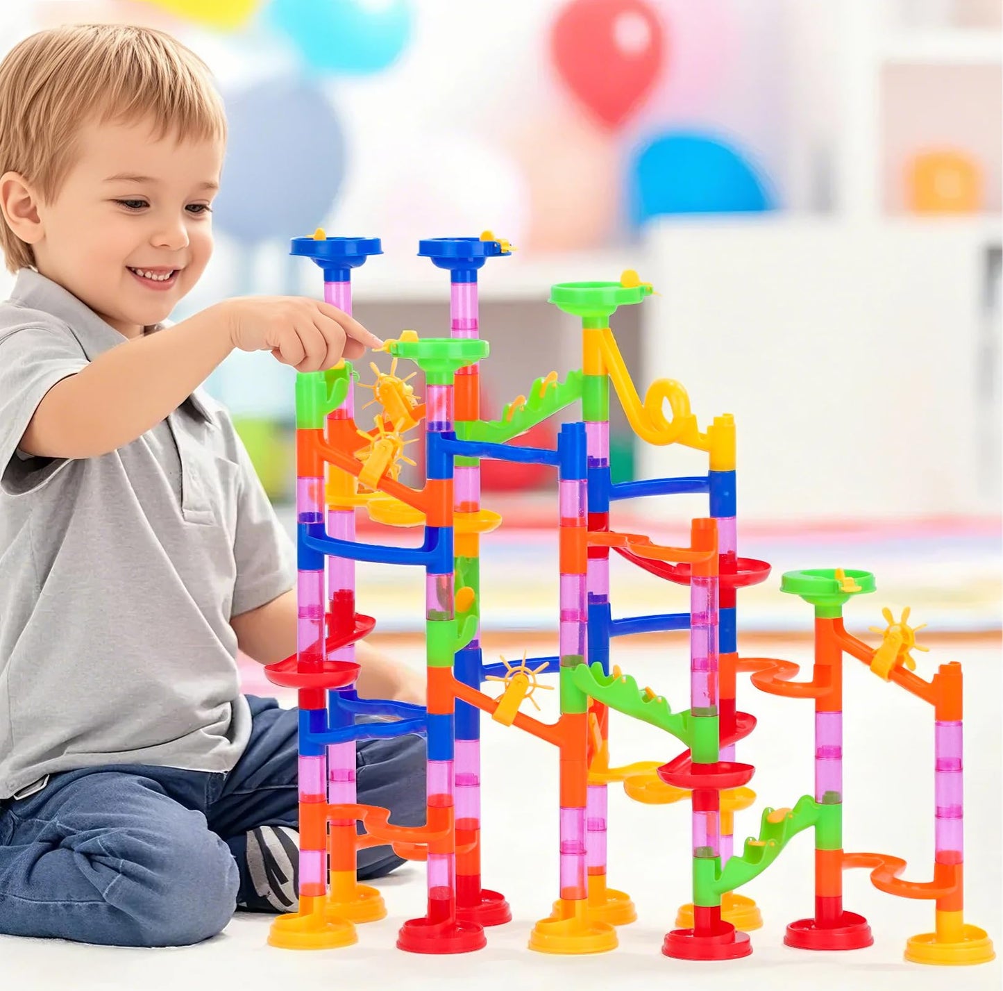 Gifts2U Marble Run Toy 130pcs – Educational Construction Maze Block Set with Glass Marbles for Kids & Fun Parent-Child Games