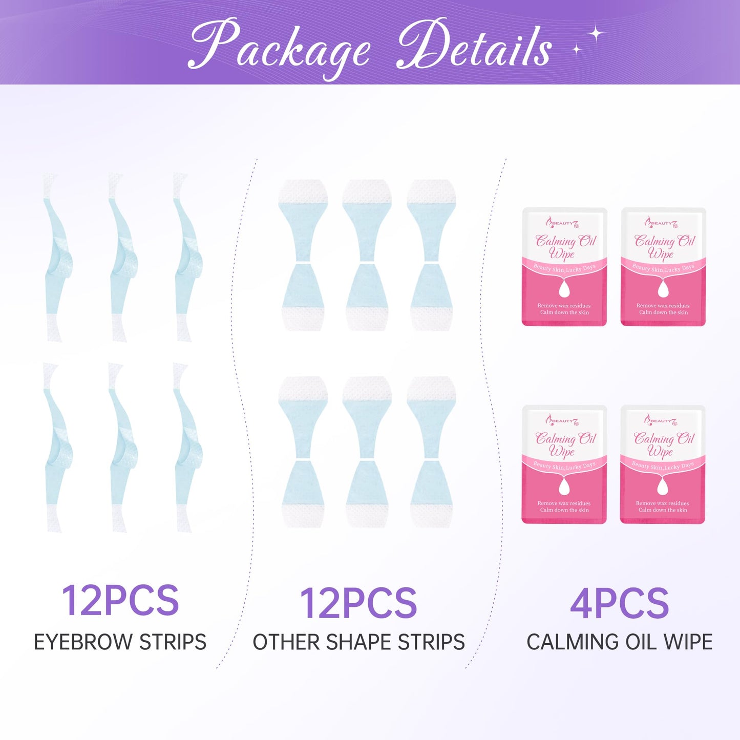 Beauty7 Sensitive High Arched Eyebrow Wax Strips, Facial Hair Removal, 24 Eyebrow Waxing Strips, 4 Calming Oil Wipes, for Sensitive Skin Types Beauty and Personal Care Beauty7