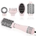IG INGLAM 4 in 1 Blowout Hair Dryer Brush Set - Negative Ion Detachable Hair Dryer, Volumizer Styler with 2 Brush Heads, Pink