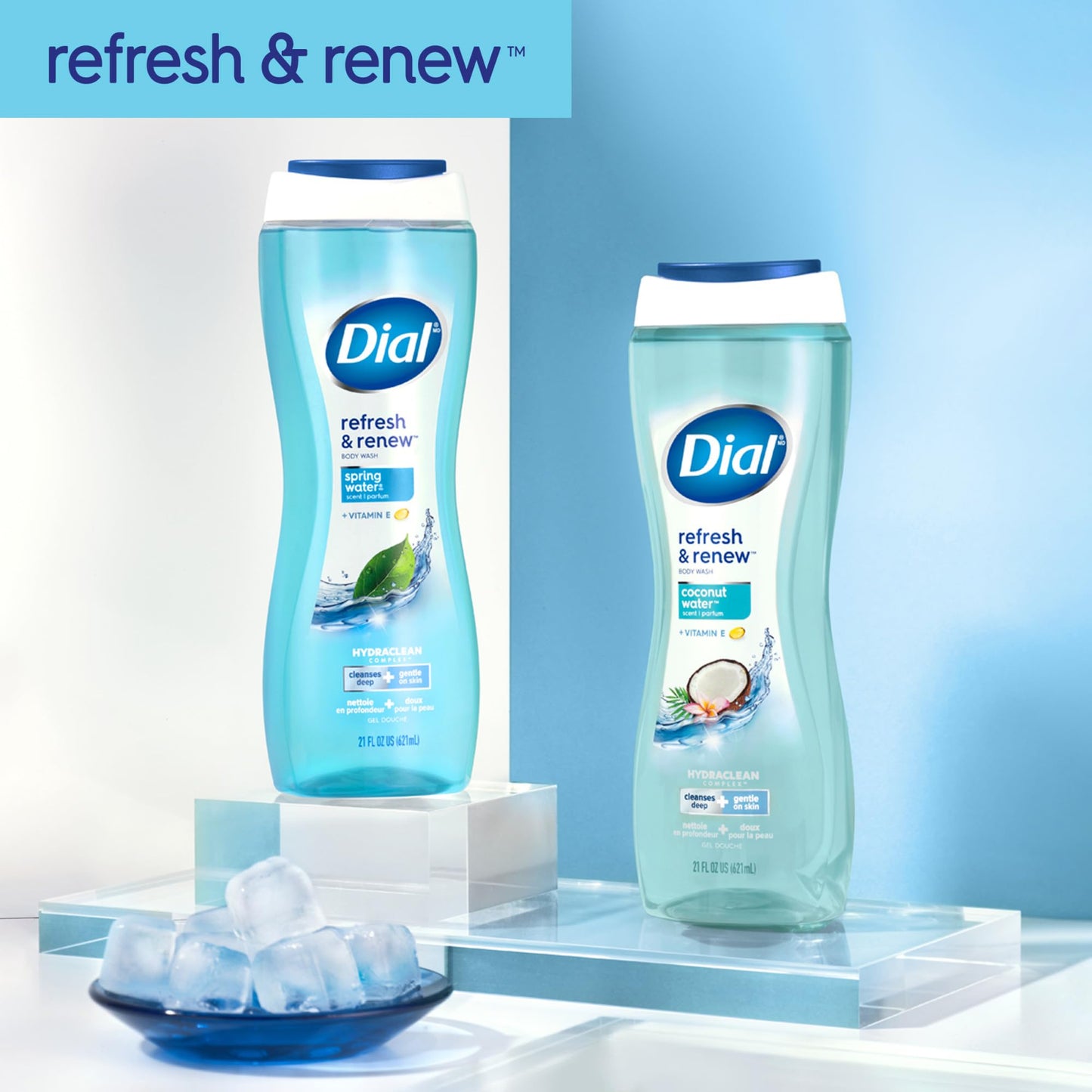Dial Body Wash, Refresh & Renew Spring Water, 23 Fl Oz (Pack of 3), Hydraclean Complex & Vitamin E, Gentle, Leaves Skin Feeling Nourished