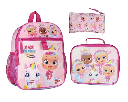 INTIMO Cry Babies Magic Tears Characters Unicorn 3 PC Backpack Lunch box Pencil Pouch Set