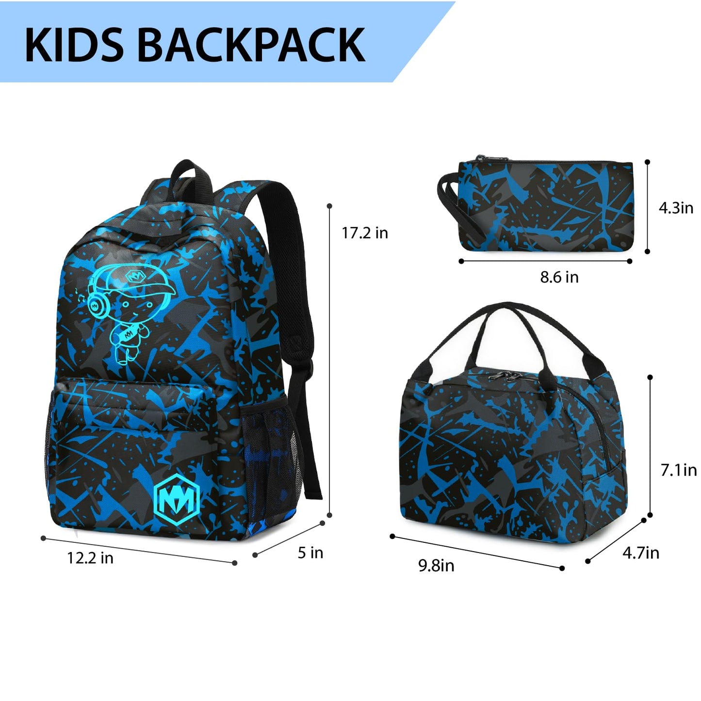 Bluboon School Backpack for Boys Teens Bookbag Travel Daypack Kids Girls Lunch Bag Pencil Case
