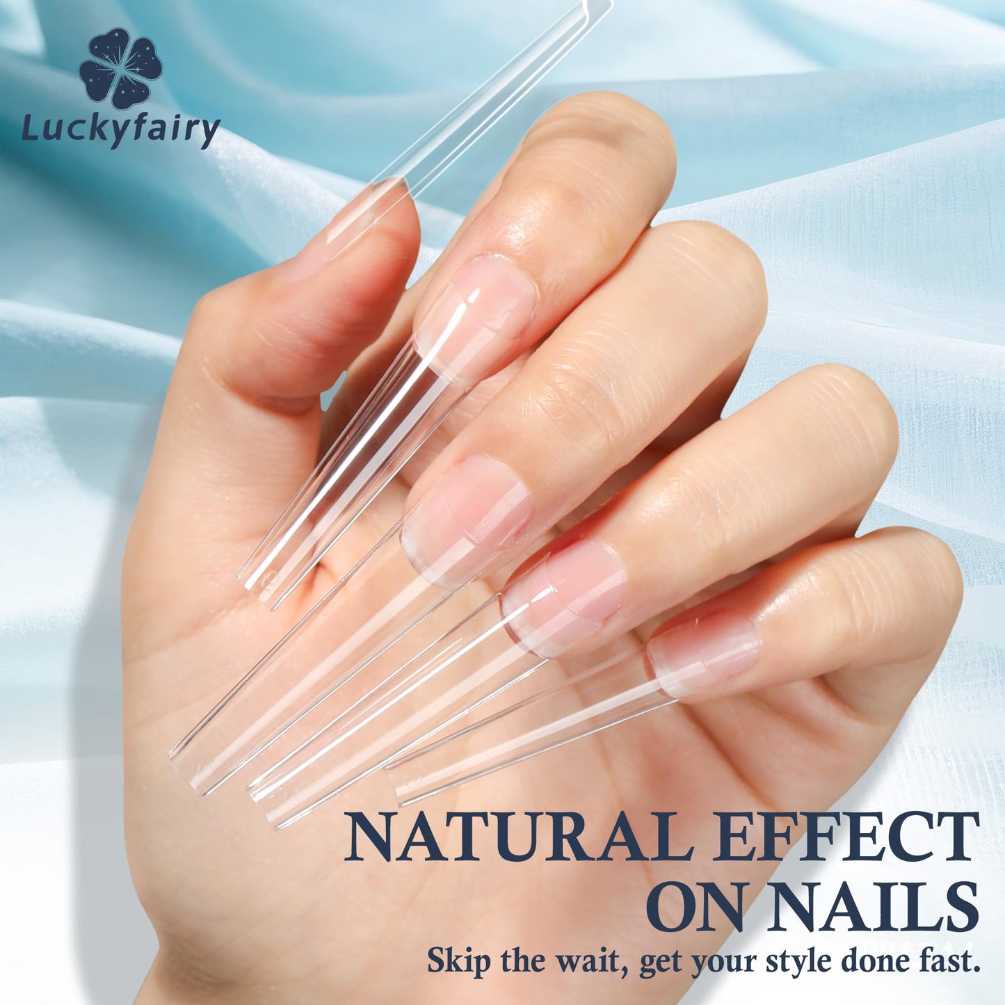 2XL Coffin Nails Tips - Luckyfairy XXL 120Pcs Half Cover Gel Nail Tips Straight Long Coffin Acrylic Nails Clear No C Curve Nail Tips For Nail Art Beauty and Personal Care Luckyfairy