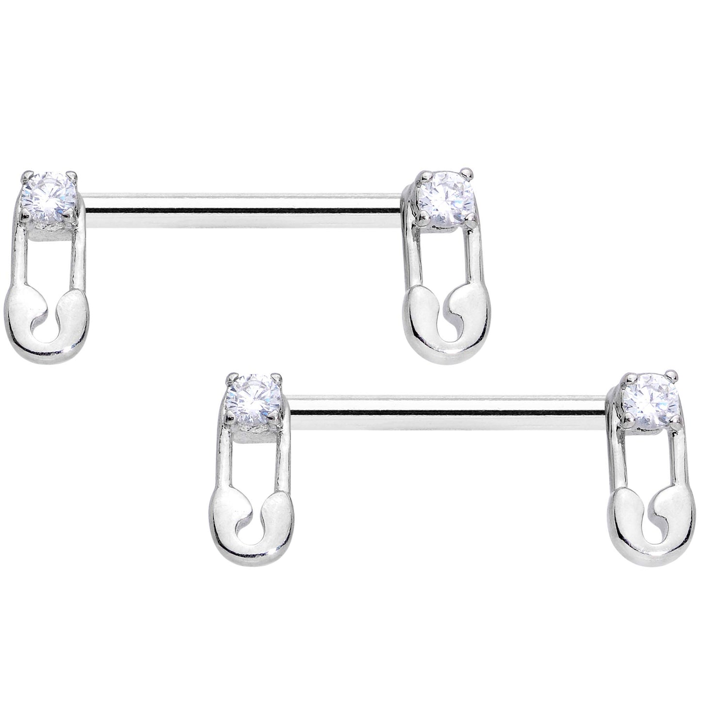 Body Candy 14G Womens Nipplerings Piercing 316L Steel 2Pc Clear Accent Safety Pin Nipple Ring Set 9/16"