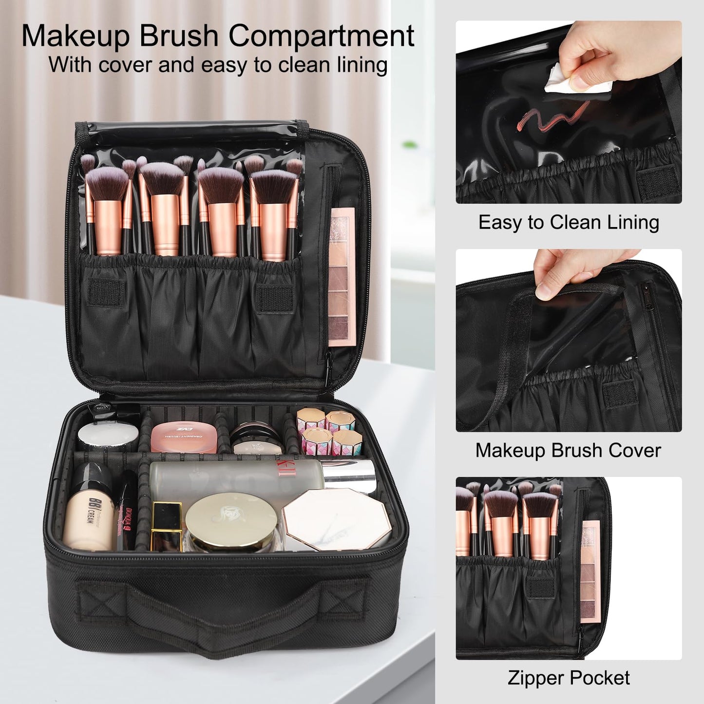 Relavel Travel Makeup Train Case Makeup Cosmetic Case Organizer Portable Artist Storage Bag with Adjustable Dividers for Cosmetics Makeup Brushes Beauty and Personal Care Relavel