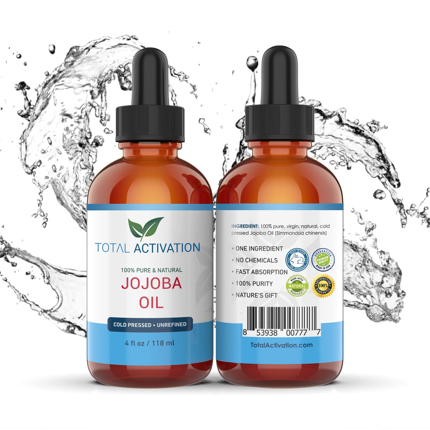 Total Activation Organic Jojoba Oil for Skin, Hair & Nails, 100% Pure Natural Unrefined Cold Pressed, Natural Face Moisturizer, Hair Moisturizer