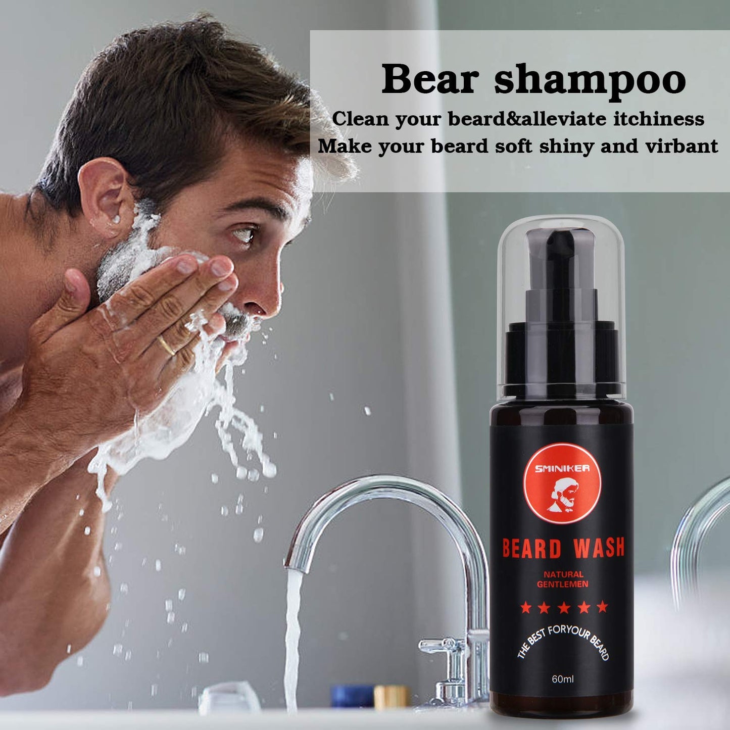 SMINIKER Beard Grooming Kit, Beard Oil, Beard Balm, Beard Shampoo, Beard Conditioner, Beard Brush, Beard Comb and Beard Mustache Scissors Beard Care