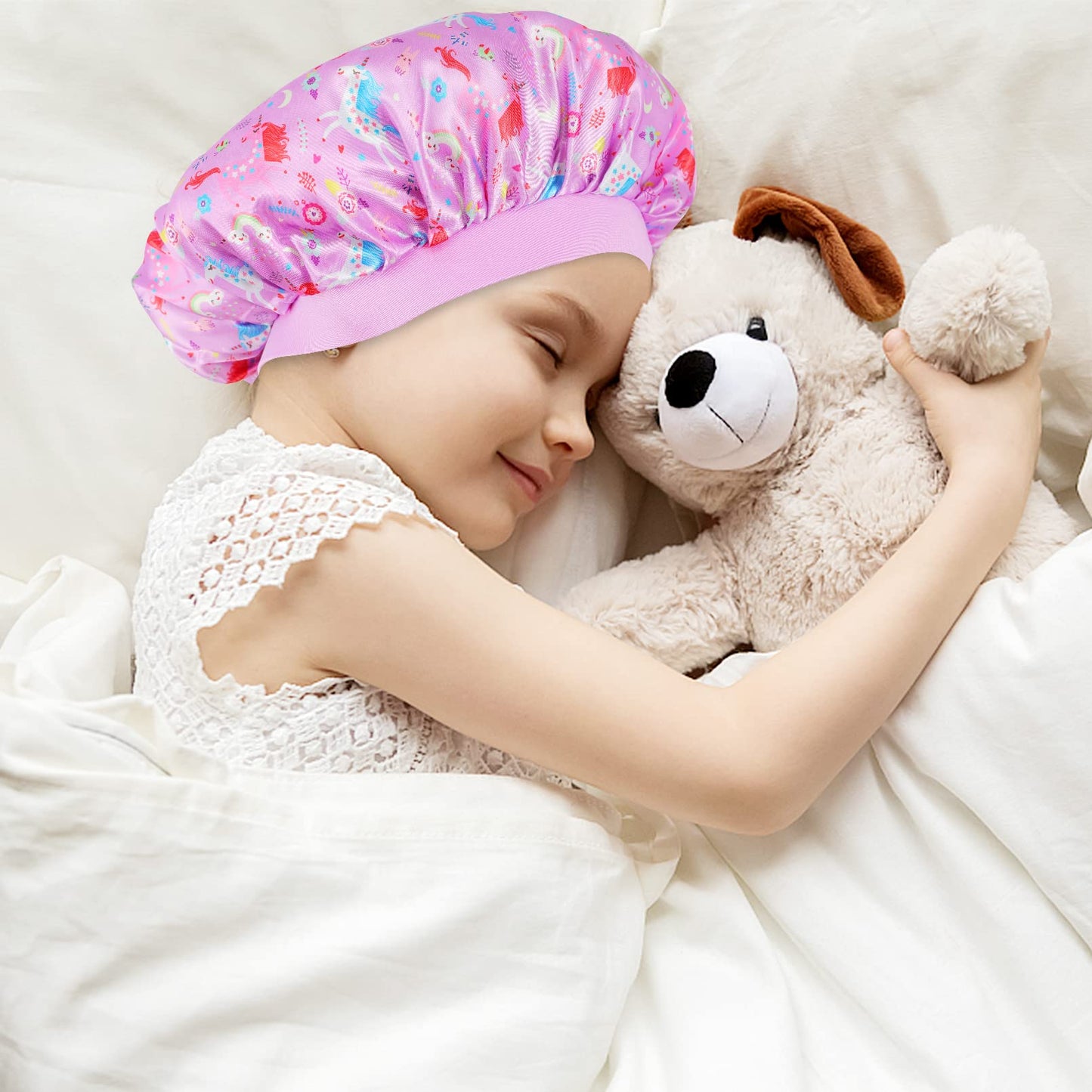 4 PCS Kids Satin Bonnet Child Sleeping Cap,Soft Silk Bonnet Elastic Wide Band,Breathable Baby Bonnets Night Sleep Caps,Colorful Night Hats for Girls