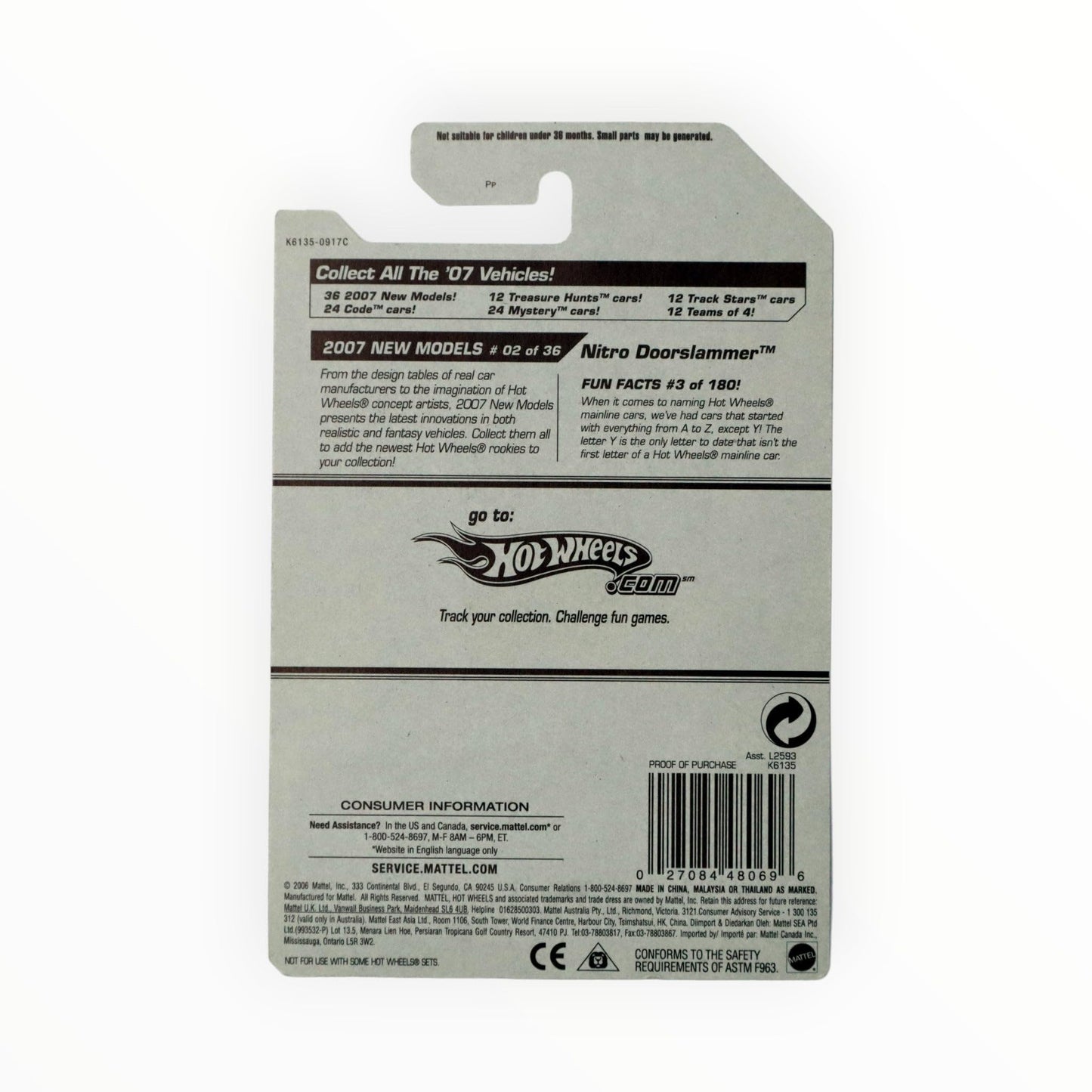 Hot Wheels 2007 New Models #3 Nitro Doorslammer #2007-03 Collectible Collector Car Mattel 1:64 Scale