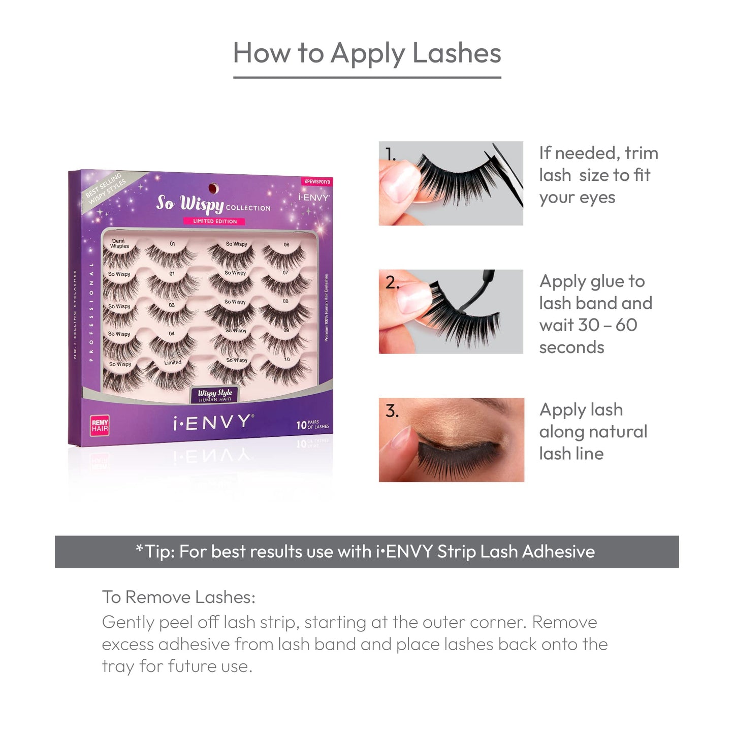 i-ENVY 10 Pairs So Wispy Human Hair Eyelashes Multipack, Natural Dramatic Fluffy False Lashes - Invisible Band, Volume & Curl, Lightweight, Reusable