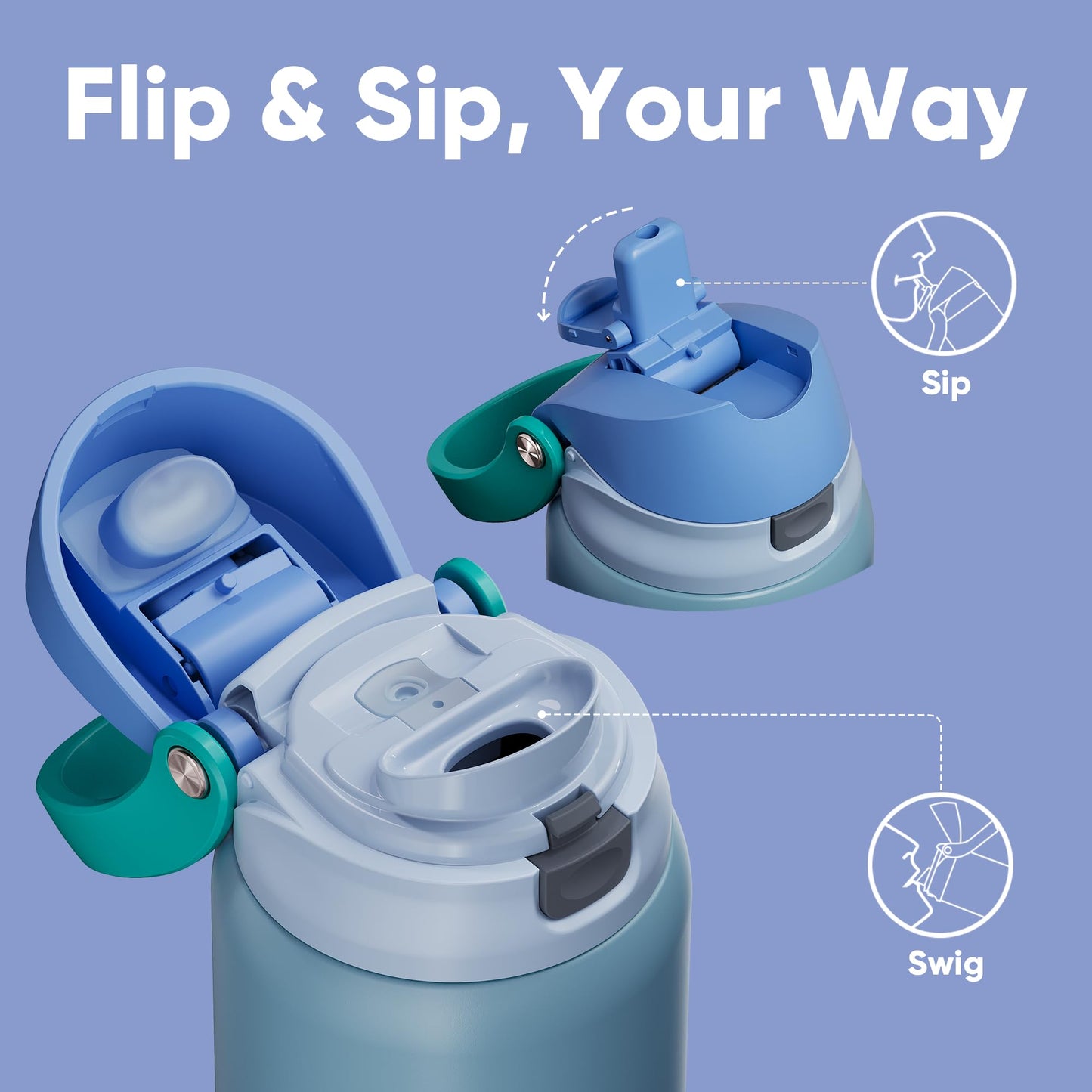 Encool Insulated Stainless Steel Water Bottle with Straw - Leak Proof Sports Water Bottle for School, Travel, Keeps Cold All Day, One-Touch Flip Lid