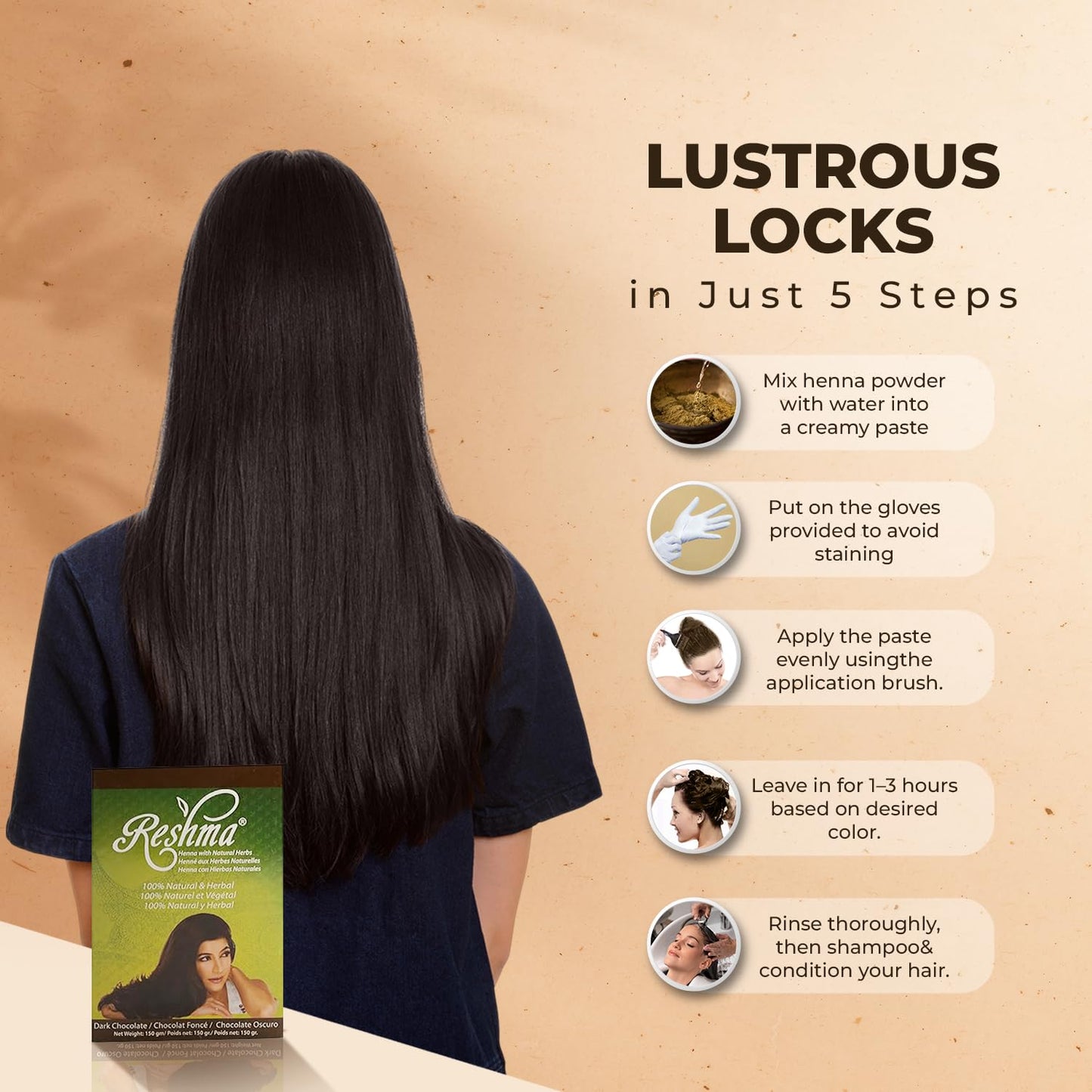 Reshma Beauty Ayurvedic Henna Hair Color Blend - Henna & Indigo with Herbal Extracts - Natural Deep Brown/Dark Chocolate Hair Color for Gray Blending