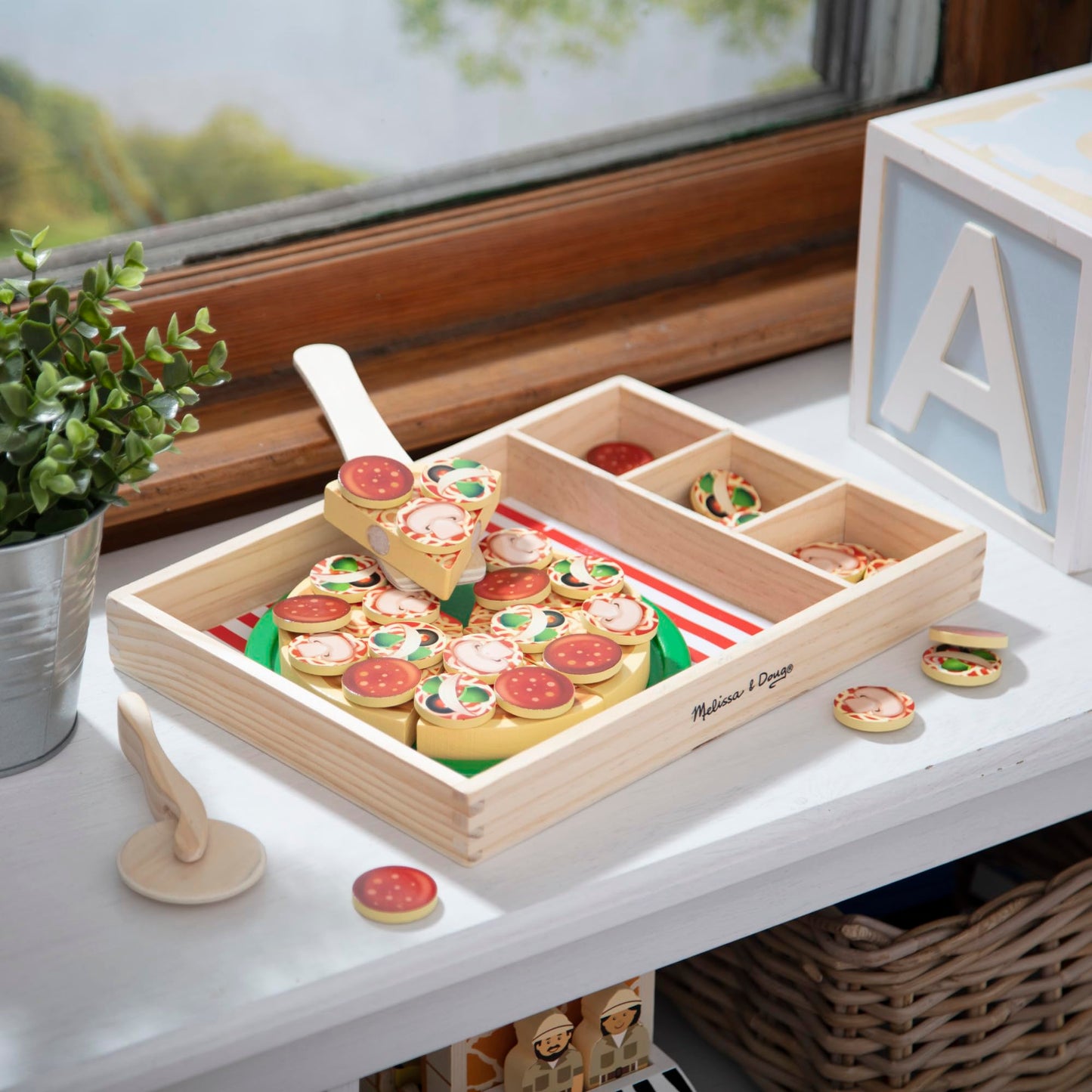 Melissa & Doug Pizza Party Wooden Play Food Set With 54 Toppings