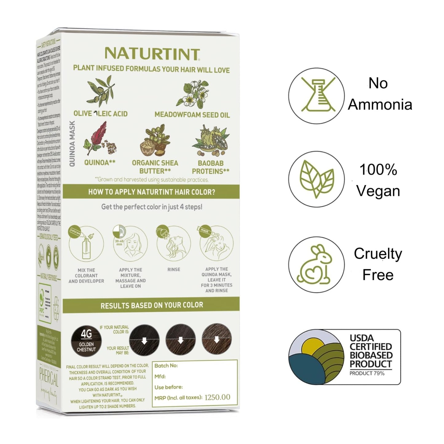 Naturtint Permanent Hair Color 4G Golden Chestnut (Pack of 1), Ammonia Free, Vegan, Cruelty Free, up to 100% Gray Coverage, Long Lasting Results