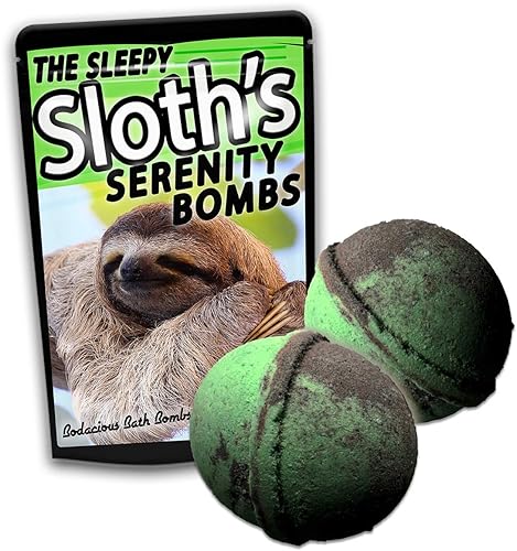 Sleepy Sloth's Serenity Bombs XL Bath Balls Cool Bath Fizzers for Kids Stocking Stuffers for Teens Novelty Sloth Gags for Friends Weird White…