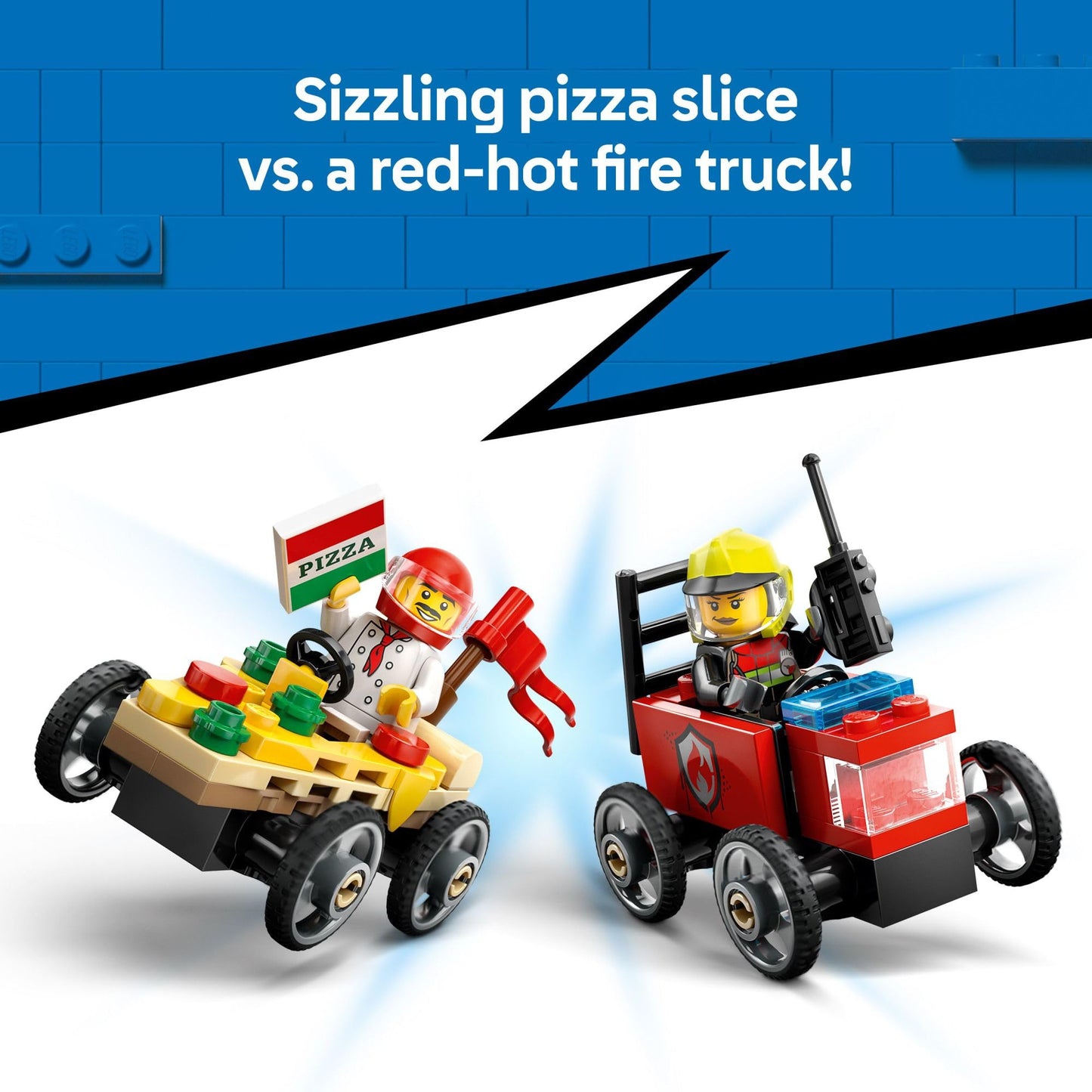 LEGO City Pizza vs. Fire Truck Race Car Pack 60458, Building Toy for Kids Ages 5+, Includes Chef & Firefighter Minifigures, Gift Idea