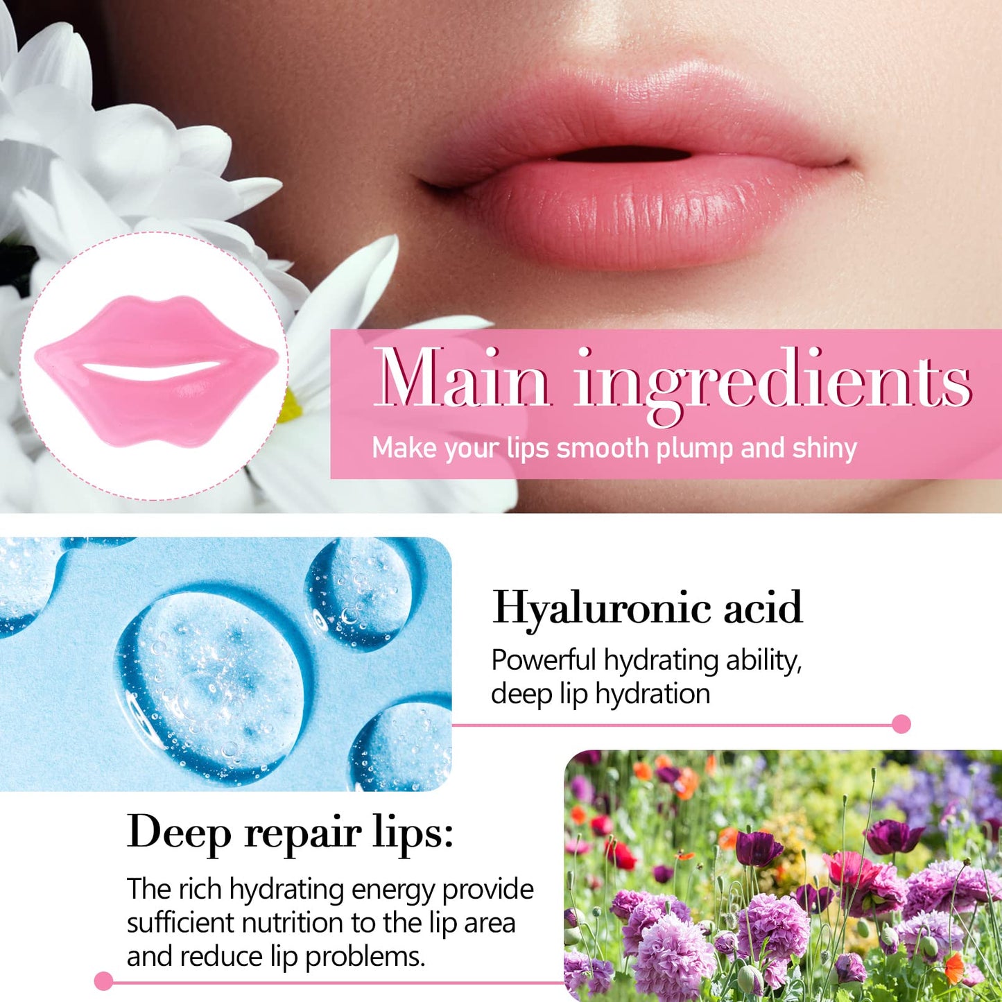 Kipeber 50PCS Lip Mask Sheet,Collagen Crystal Lip Masks,Pink Lip Care Pads Mask for Moisturizing Nourishing,Anti-Aging & Anti-Wrinkle,Lip Gel Patches
