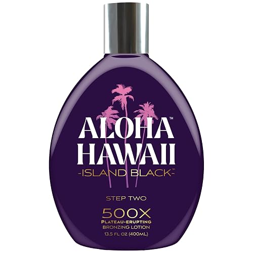 Aloha Hawaii Island Black Tanning Lotion, 500X Plateau-Erupting Bronzer with Copper Peptides, Hyaluronic Acid & Ceramides, 13.5 Fl Oz