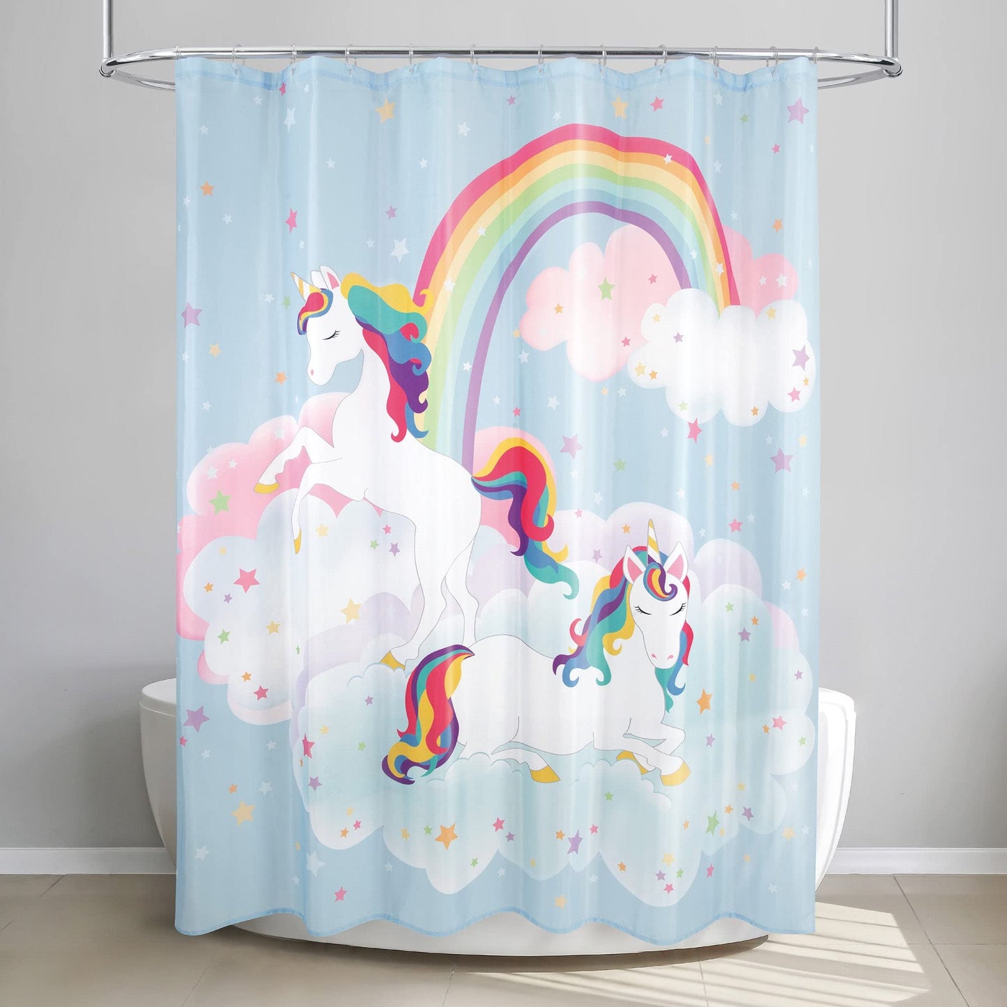 Allure Home Creation Unicorn & Rainbow Polyester Fabric Printed Shower Curtain 70"x72" Multicolor