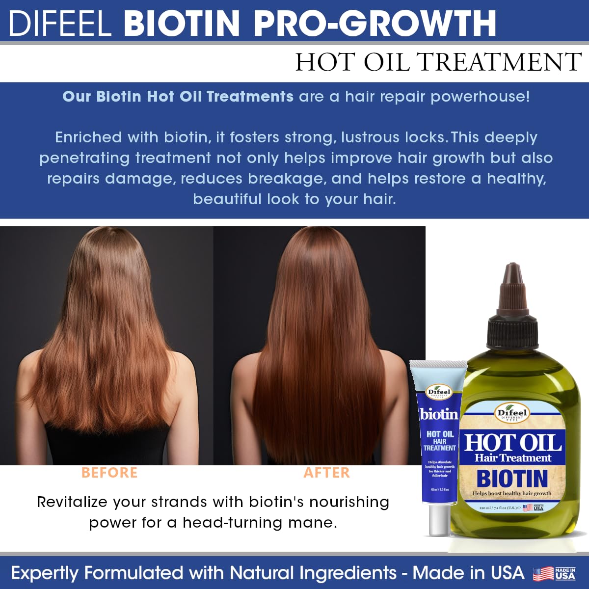 Difeel Hot Oil Hair Treatment with Biotin 1.5 oz. (Pack of 2) - Biotin Hot Oil Treatment