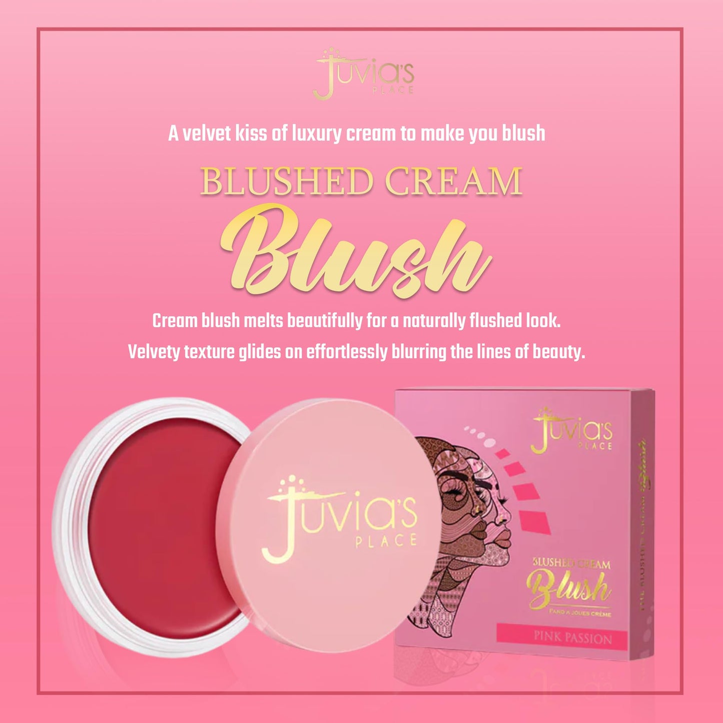 Juvia's Place Blushed Cream Blush - Pink Passion - Multi-Purpose Cream Blush for Cheeks & Lips - 2in1 Formula, Smooth, Blendable Texture for a Soft
