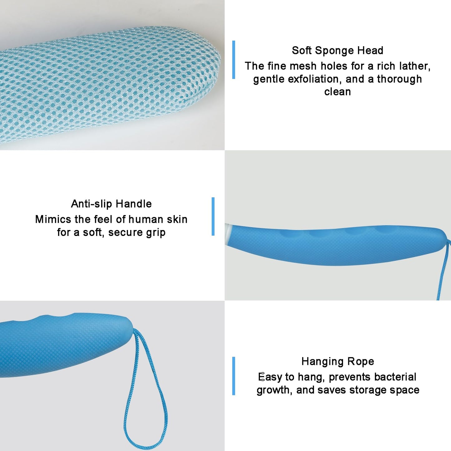 Leetye Mei Long Handled Shower Brush, Non-Slip Long Handle Bath Brush, Back Body Brush Gentle Exfoliating and Lather Well Deep Cleansing Long-Lasting