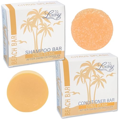 Luxiny Shampoo and Conditioner Bar Set - Sulfate Free, Moisturizing, All Hair Types (Citrus Splash) - 1 Shampoo Bar, 60g & 1 Conditioner Bar, 50g