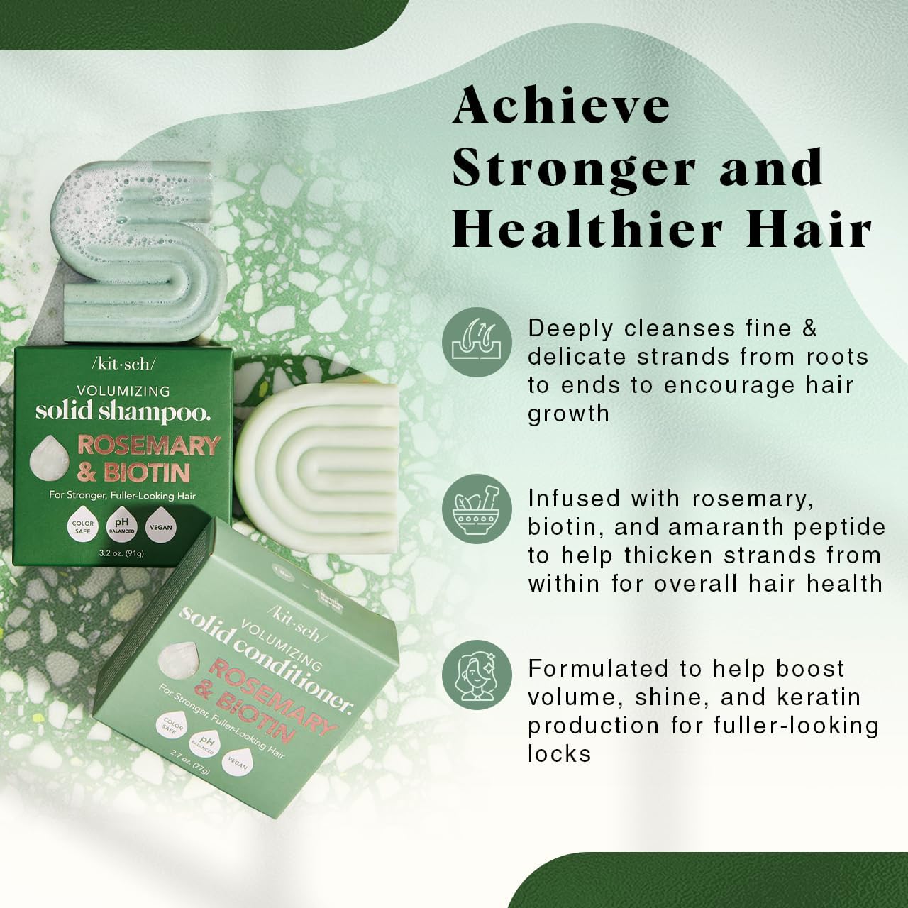Kitsch Rosemary & Biotin Shampoo and Conditioner Set for Hair Growth - Strengthening, Thickening & Volumizing Shampoo and Conditioner Bar - Paraben