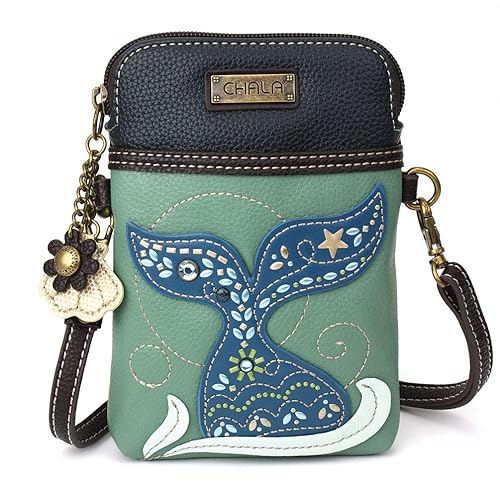 CHALA Dazzled Cell Phone Crossbody Purse-Women PU Leather Multicolor Handbag with Adjustable Strap - Mermaid Tail - teal