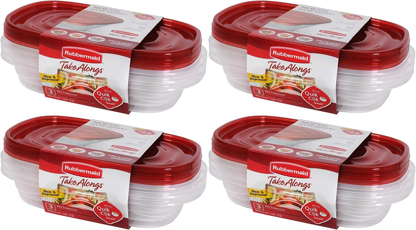 Rubbermaid Take Alongs Food Storage Container, 4-Cup Rectangle, Set of 12, (12 Pack), Red