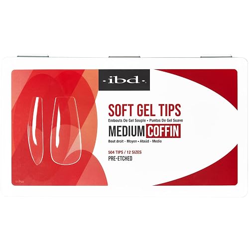 IBD Clear Soft Gel Nail Tips - Medium Coffin Shape, Pre-Etched Fake Nail Extensions for Durable and Easy Application, Acrylic Press On Nails, 504 Beauty & Personal Care IBD