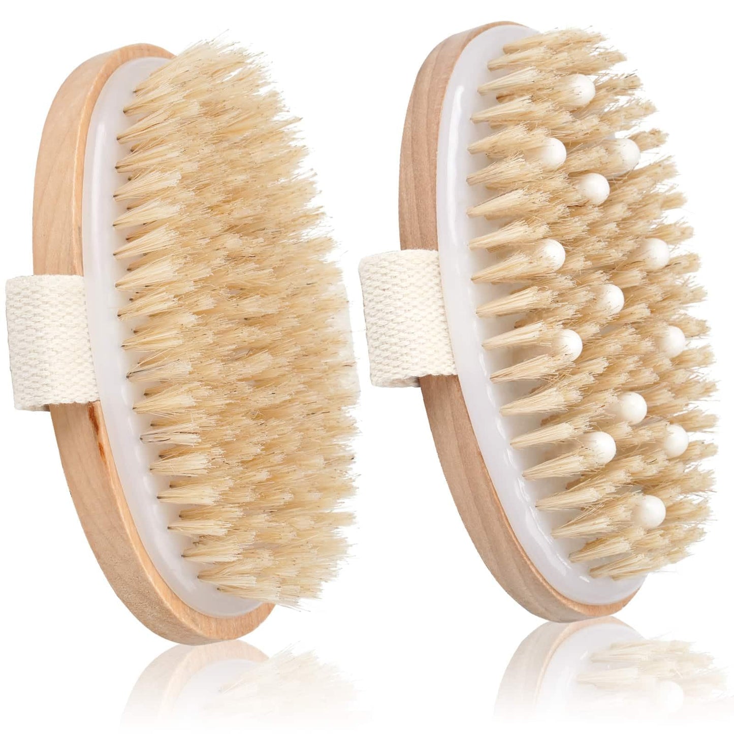 2 Pack Dry Brushing Body Brush, Natural Bristle Exfoliating Brush with Massage Nodes, for Lymphatic Drainage and Improving Skin Health and Reduces Beauty and Personal Care Bealihelp