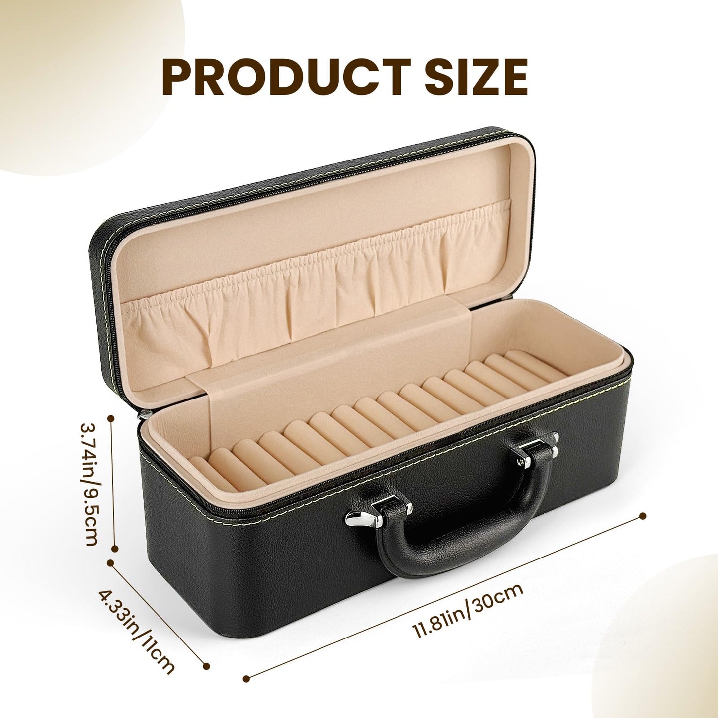 YUTICAT 15-Slot Jewelry Organizer Box for Bracelets, PU Leather Bangle Display Case with Velvet Lining - Portable Storage for Retail, Travel, Gift…