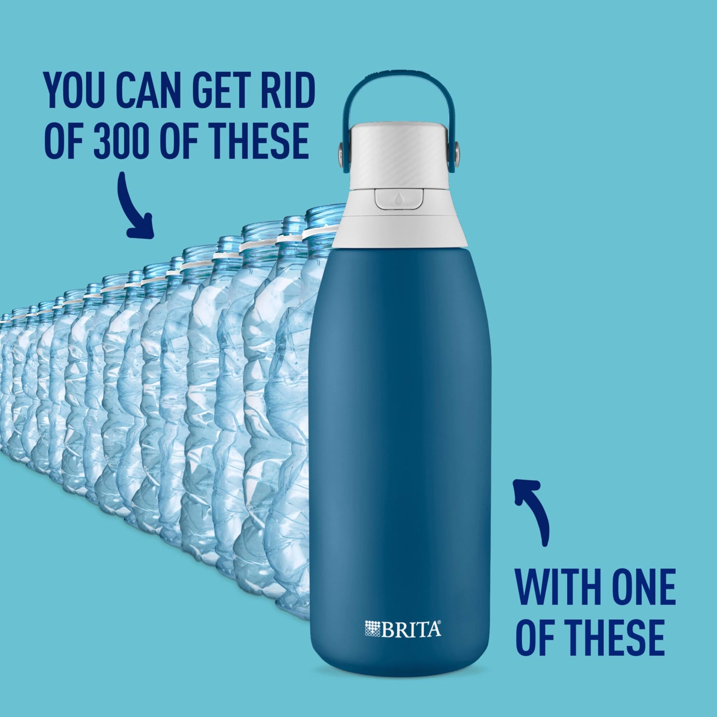 Brita Stainless Steel Premium Filtering Water Bottle, BPA-Free, Reusable, Insulated, Replaces 300 Plastic Water Bottles, Filter Lasts 2 Months or 40