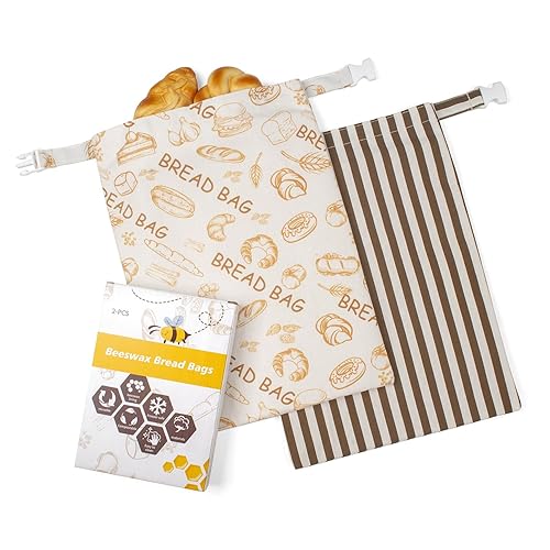 GDDAY Beeswax Bread Bags for Homemade Bread,Reusable Beeswax Bags for Sourdough,Cotton Linen Food Storage Bag to Keep Fresh - Extra Large 2 Pack
