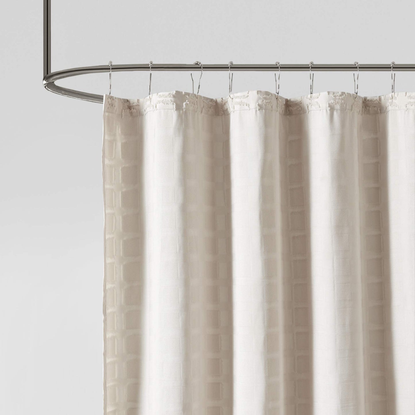 Madison Park Metro Bathroom Shower, Textured Woven Clipped Design Modern Mid-Century Privacy Bath Fabric Curtains, 72"x72", Sand