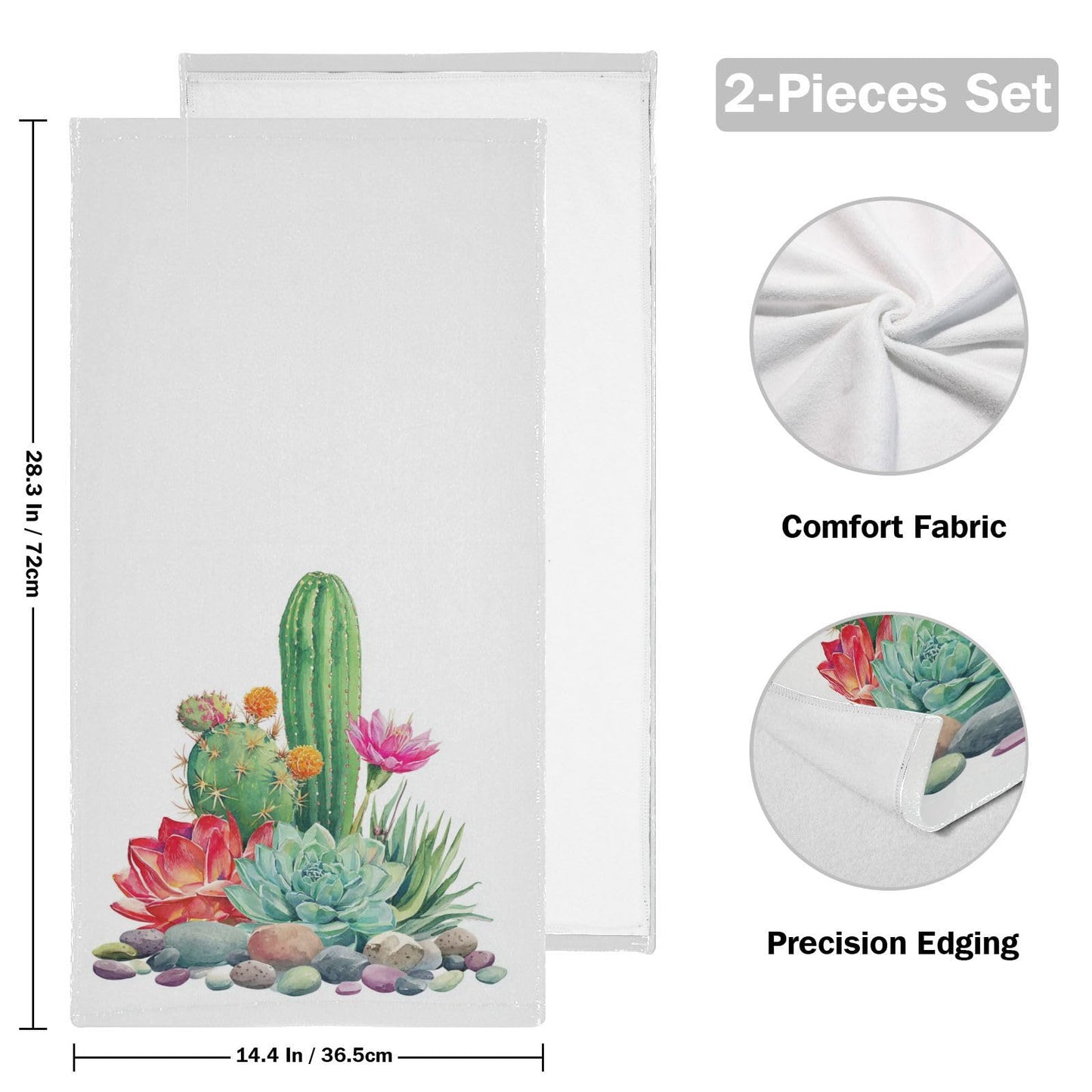 Vdsrup Succulent Cactus Hand Towels Tropical Cacti Summer Towel Set of 2 Flowers Small Bath Towels Soft Guest Face Towel Bathroom Decorations Thin…