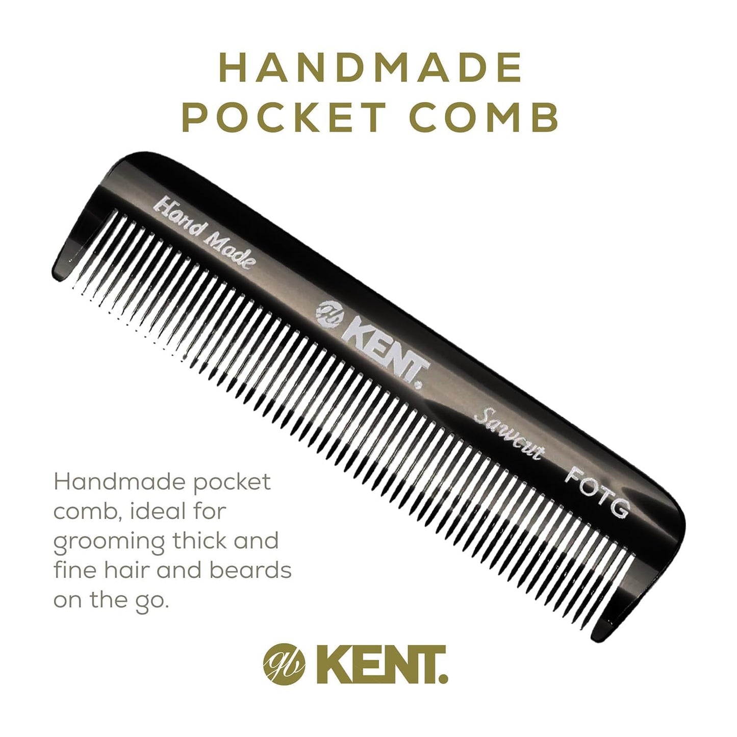 Kent FOT Black Graphite Fine Tooth Comb for Men - Handmade Pocket Comb for Travel, Styling, Fine or Thinning Hair, Mustache and Beard Care Beauty and Personal Care KENT