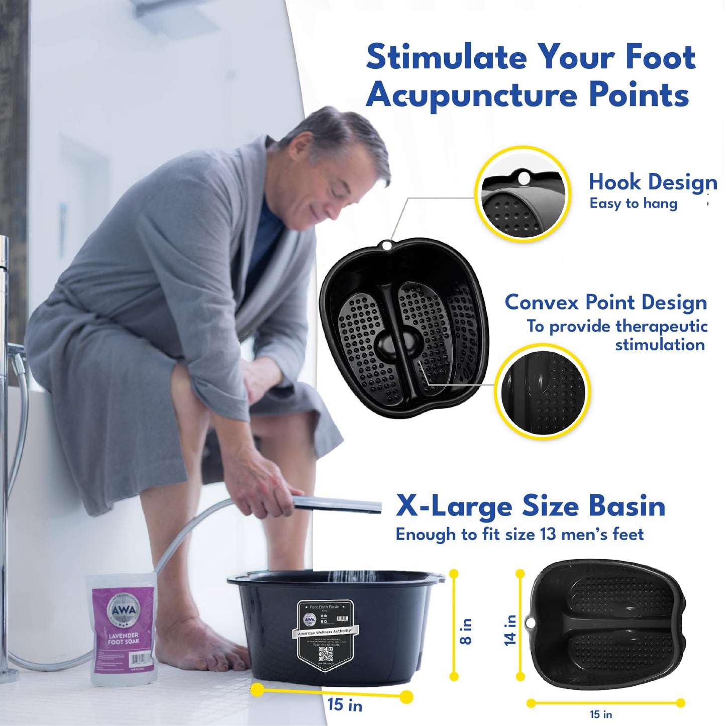 American Wellness Authority AWA Extra Large foot bath basin - Sturdy plastic soak tub For Soaking feet and Pedicure At Home Spa Kit Women Men (Grey Beauty and Personal Care American Wellness Authority