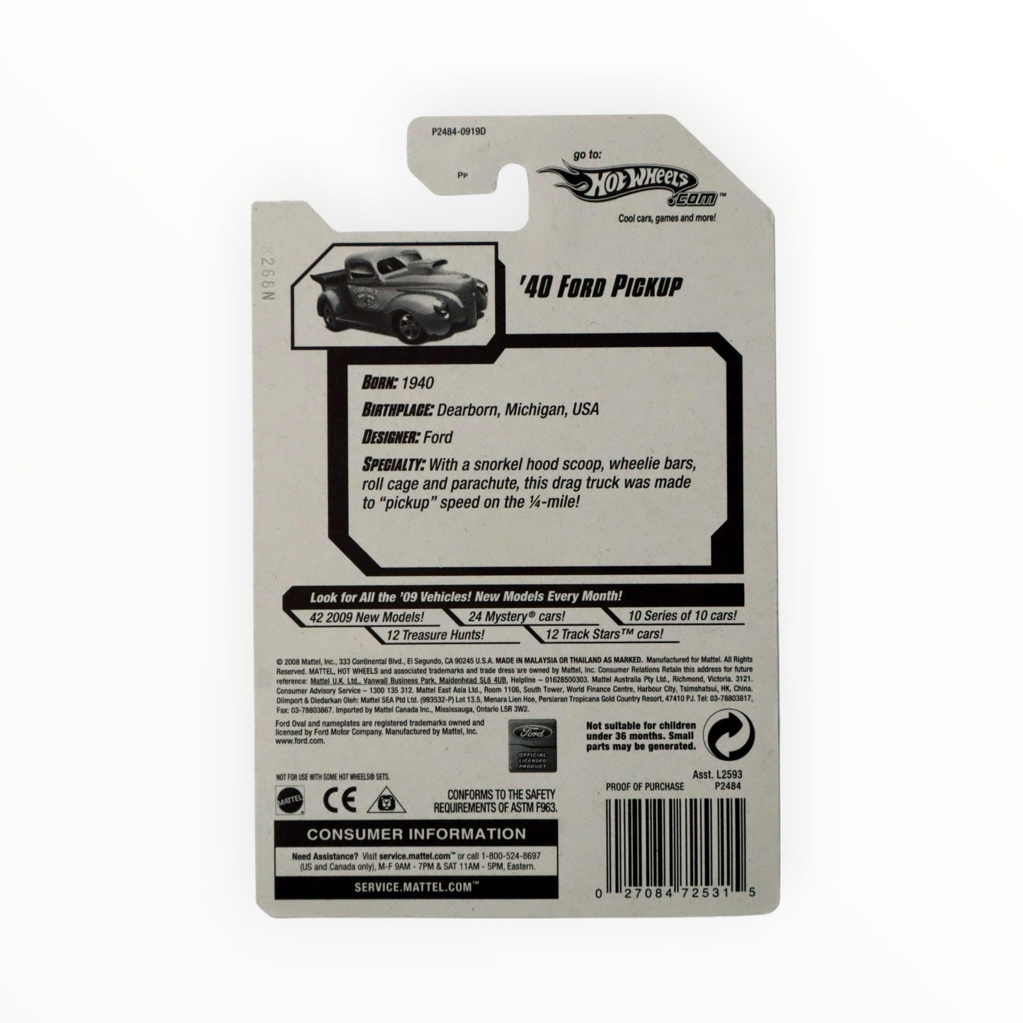 Hot Wheels 2009 Modified Rides 8/10, RED '40 Ford Pickup 164/190