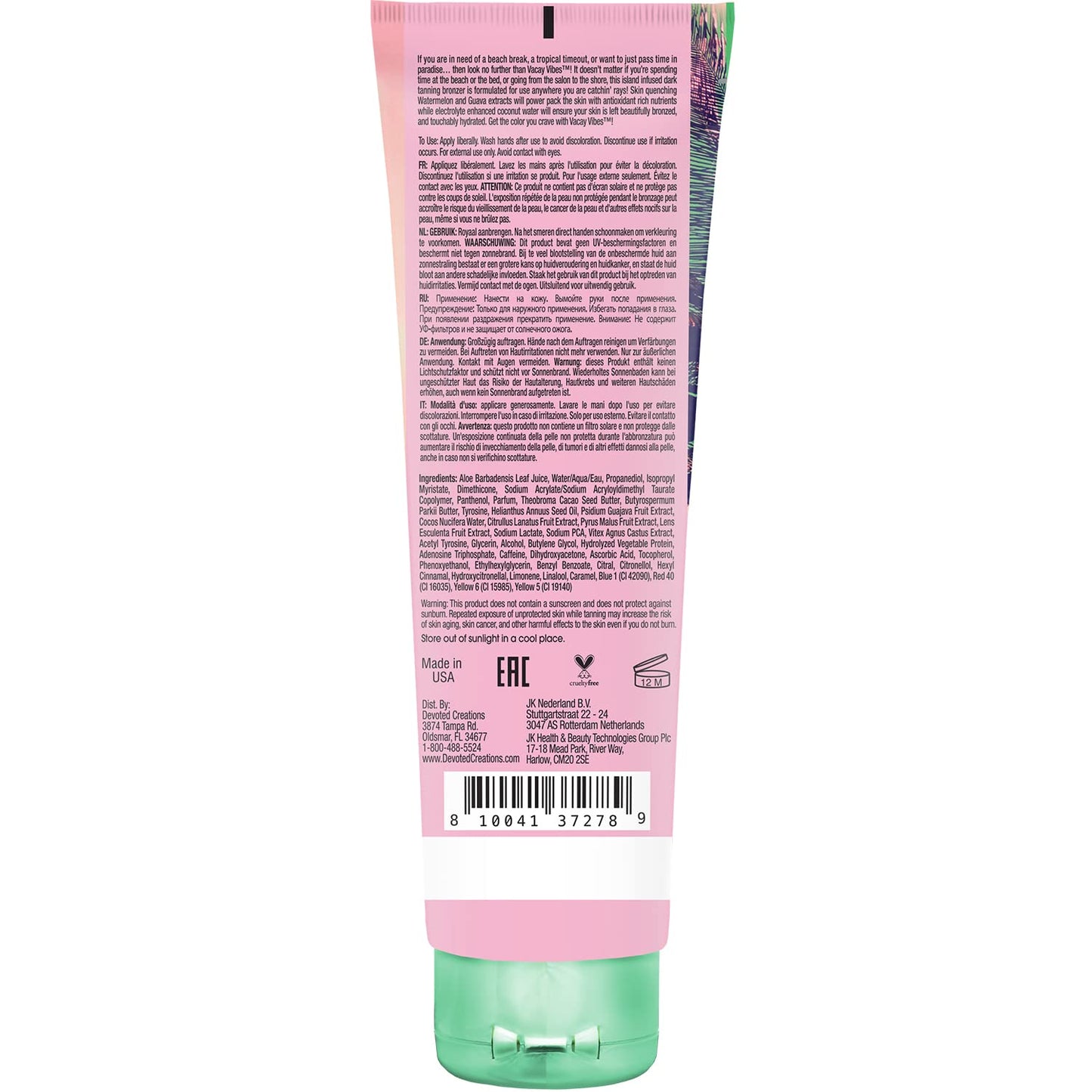 Devoted Creations Vacay Vibes Tanning Lotion - Indoor/Outdoor Tropical Bronzing Cocktail Infused with Skin Quenching Watermelon and Guava Extracts