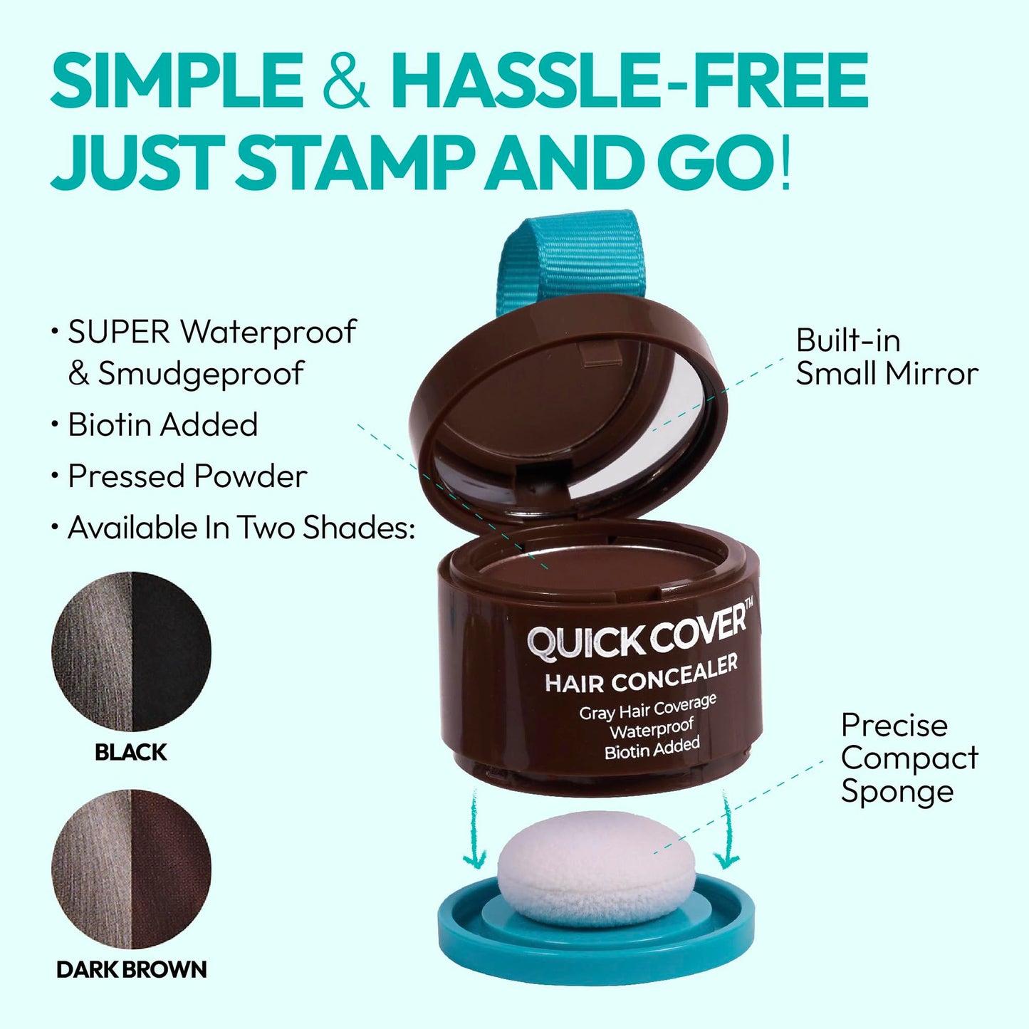 Red by Kiss Quick Cover Hair Concealer, Temporary Root Touch-Up, Precision Gray Coverage, Lightweight & Waterproof, Biotin Infused (Dark Brown)